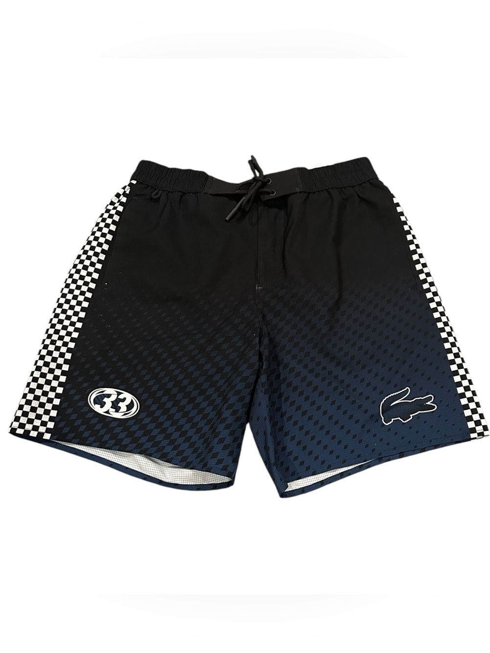 Lacoste Black Blue Blokecore Gradient Check Athletic Swim Shorts M